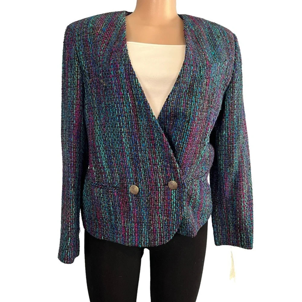 Doncaster Vintage 100% Woven Silk Suit Tweed Jacket Blue & Pink
